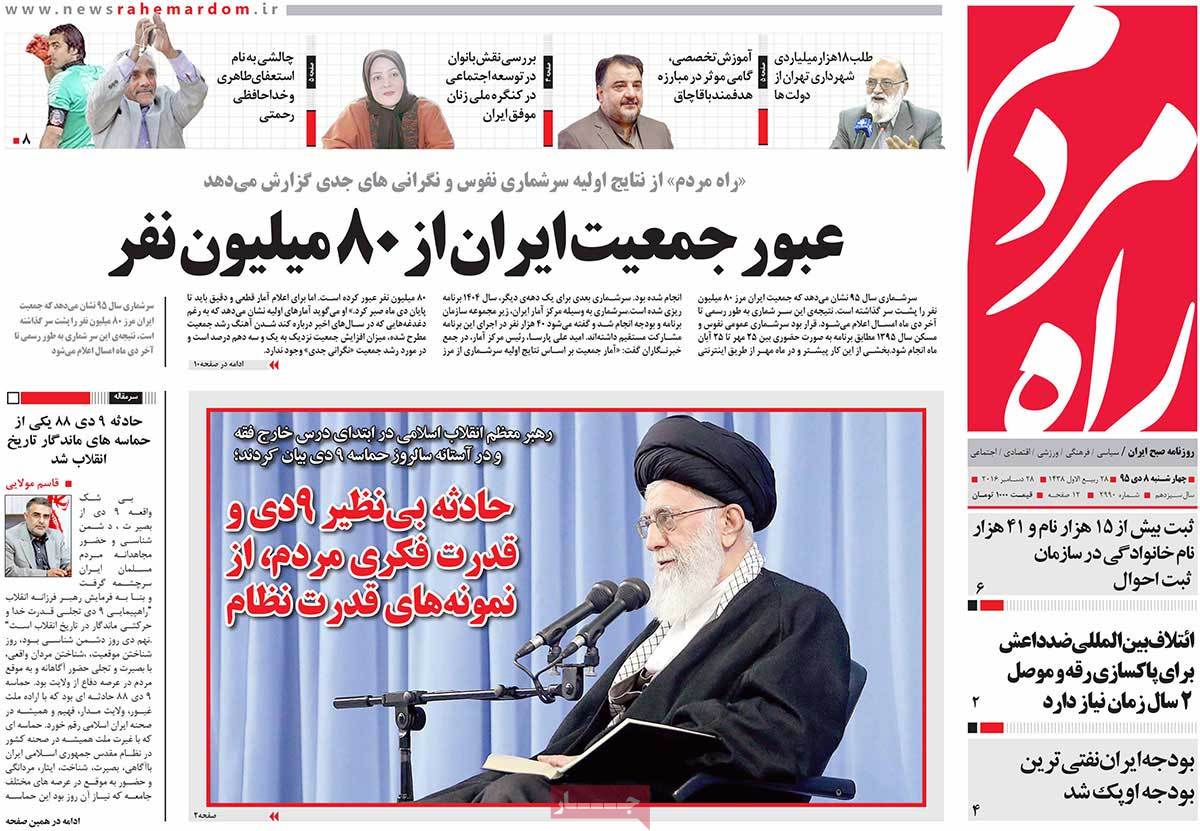 A Look at Iranian Newspaper Front Pages on December 28