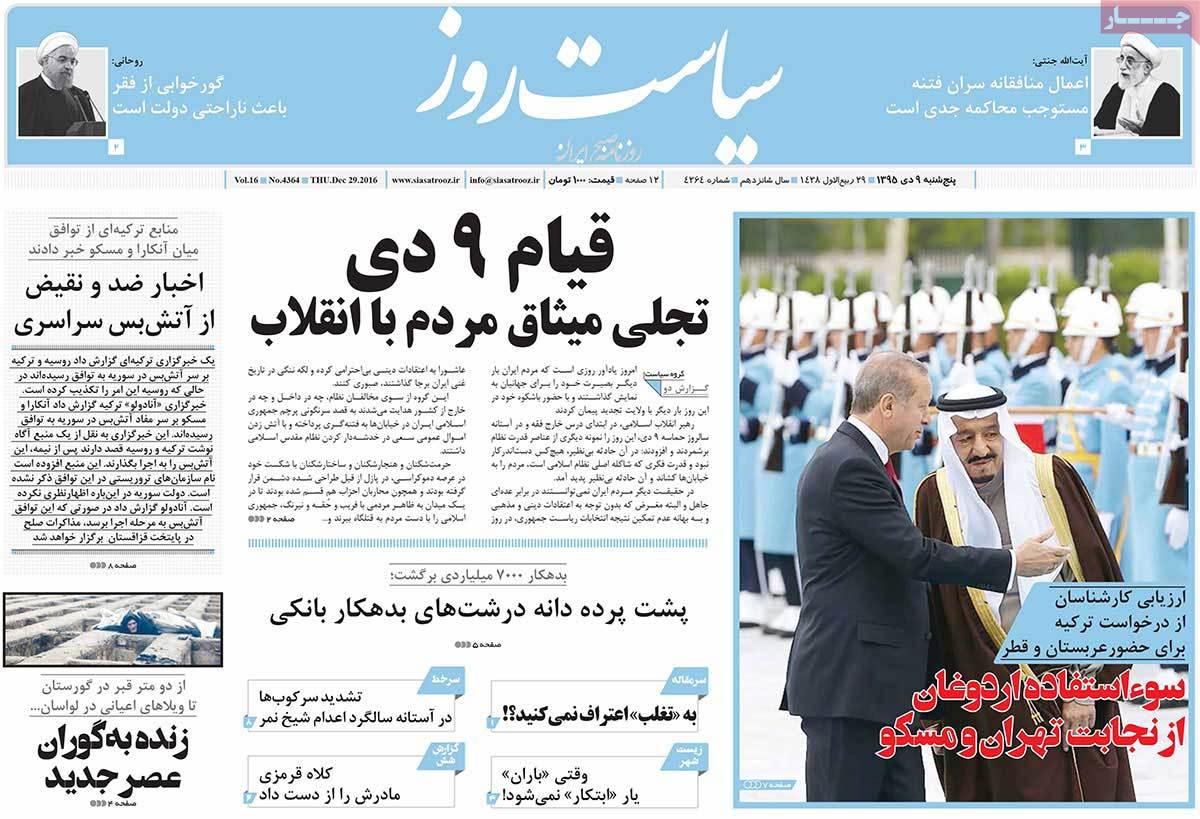 A Look at Iranian Newspaper Front Pages on December 29