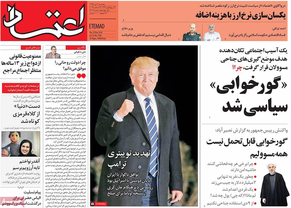 A Look at Iranian Newspaper Front Pages on December 29