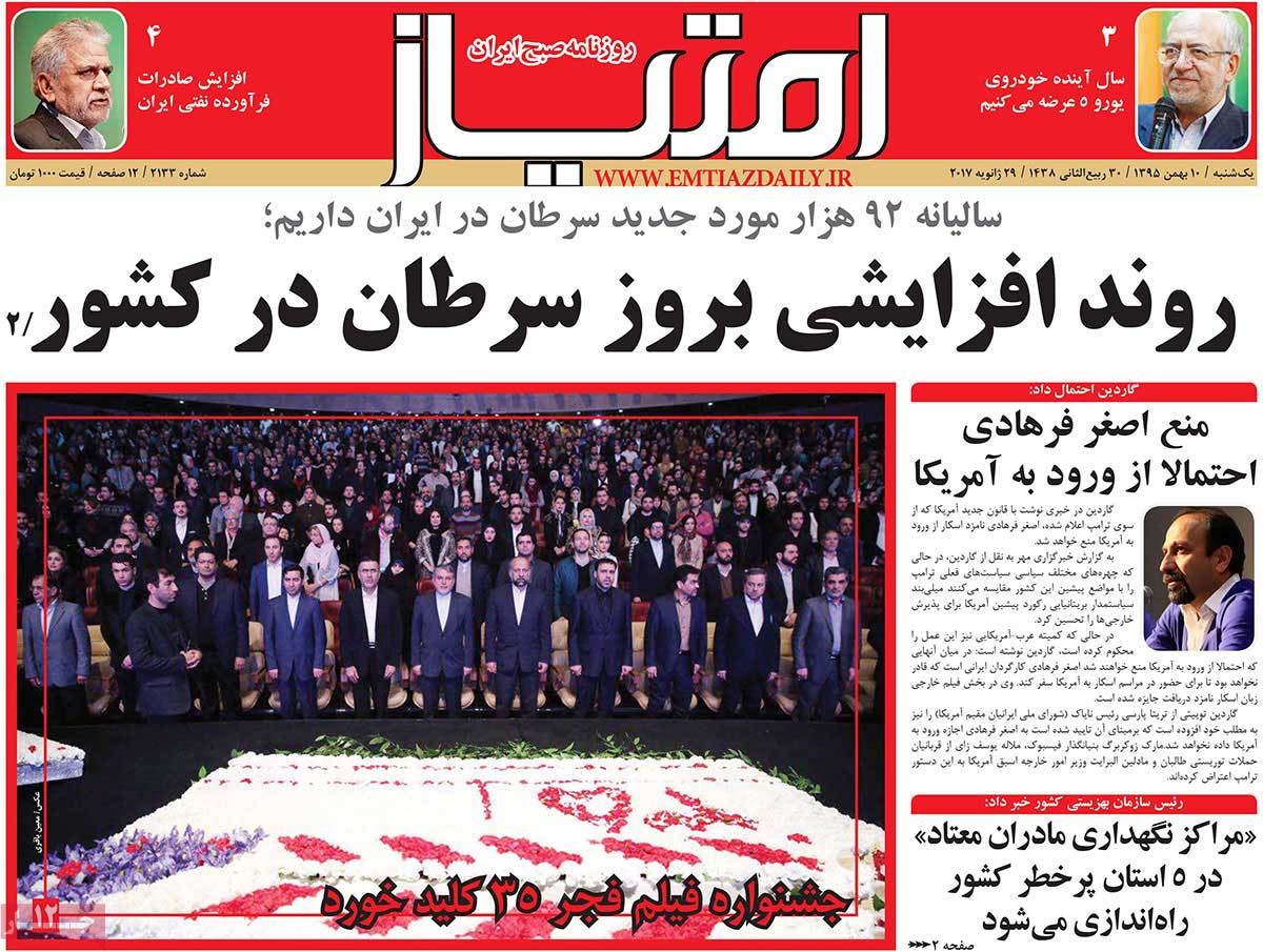 A Look at Iranian Newspaper Front Pages on January 29