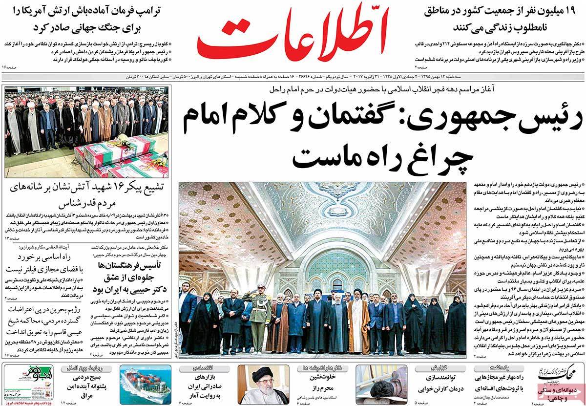 A Look at Iranian Newspaper Front Pages on January 31