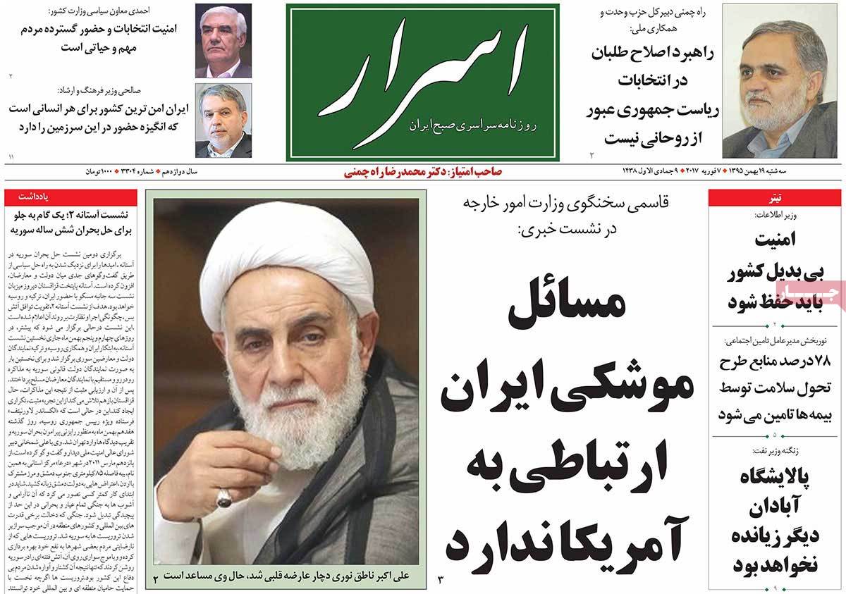 A Look at Iranian Newspaper Front Pages on February 7