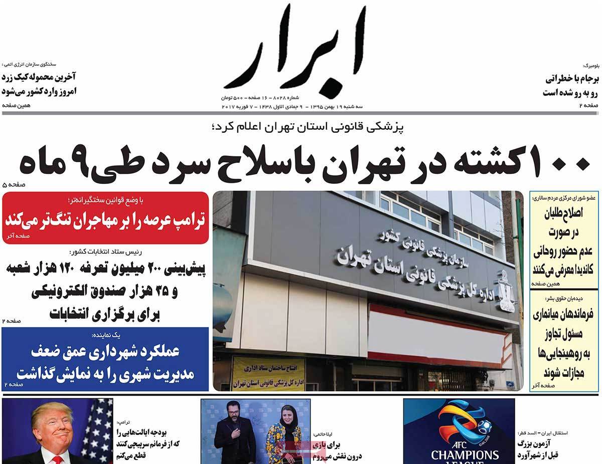 A Look at Iranian Newspaper Front Pages on February 7