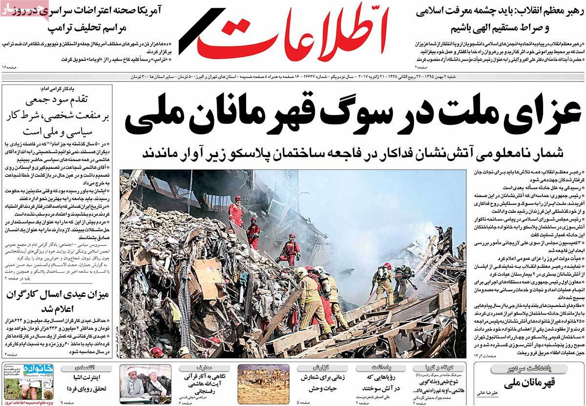 Iranian Newspapers Mourn for Victims of Plasco Building Collapse