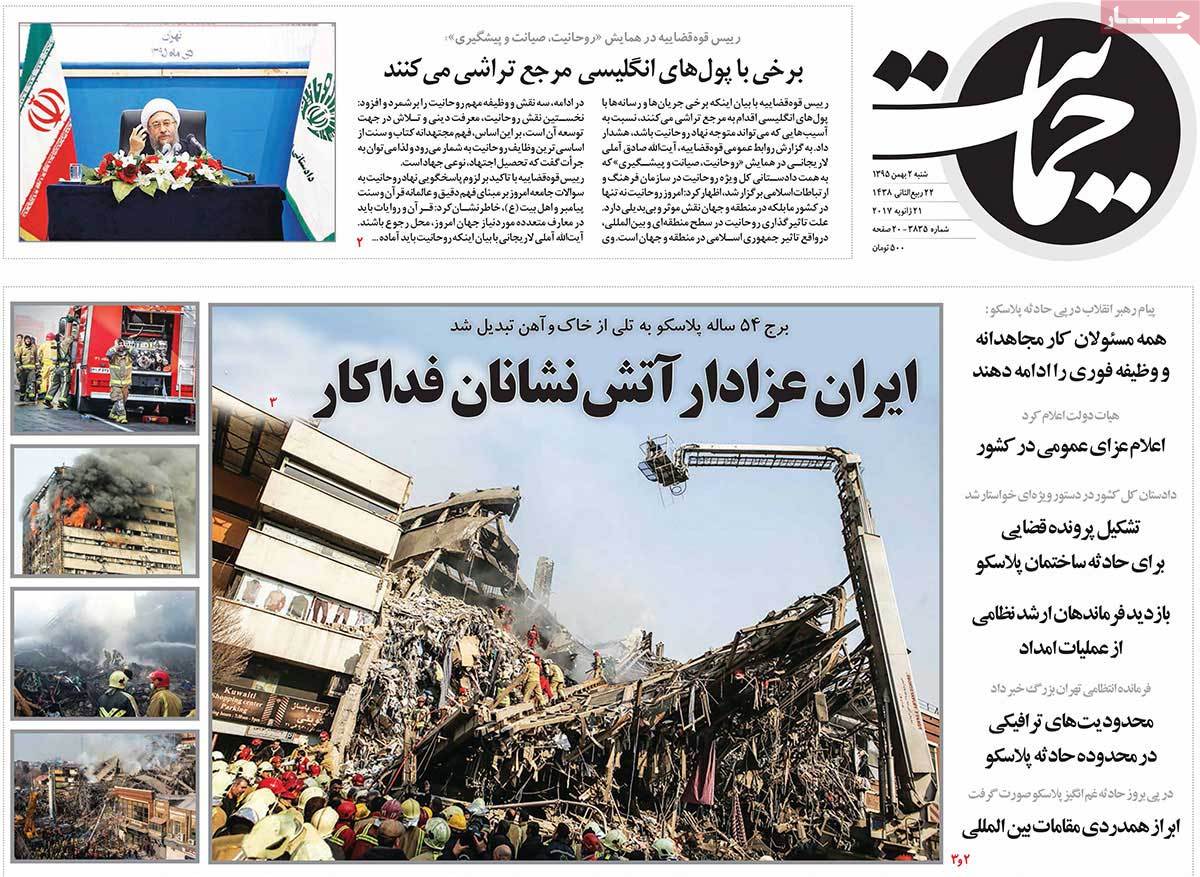 Iranian Newspapers Mourn for Victims of Plasco Building Collapse