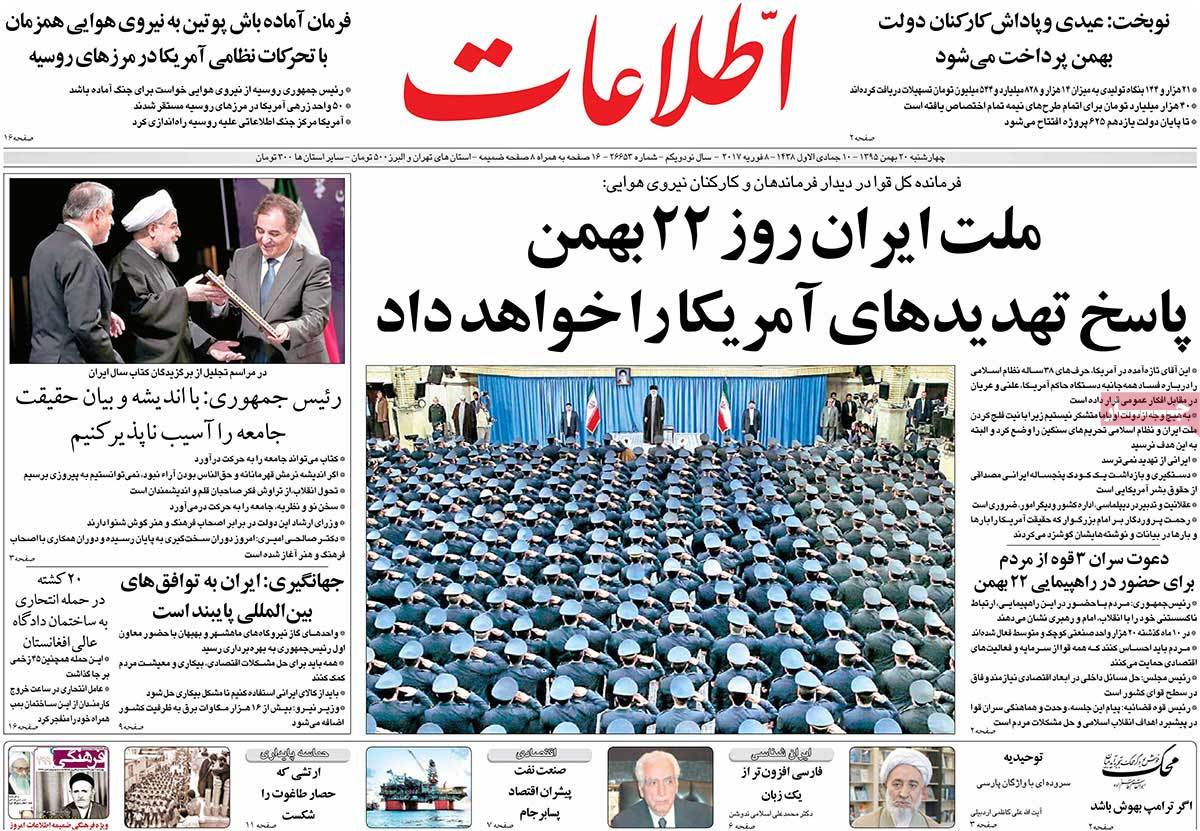 A Look at Iranian Newspaper Front Pages on February 8