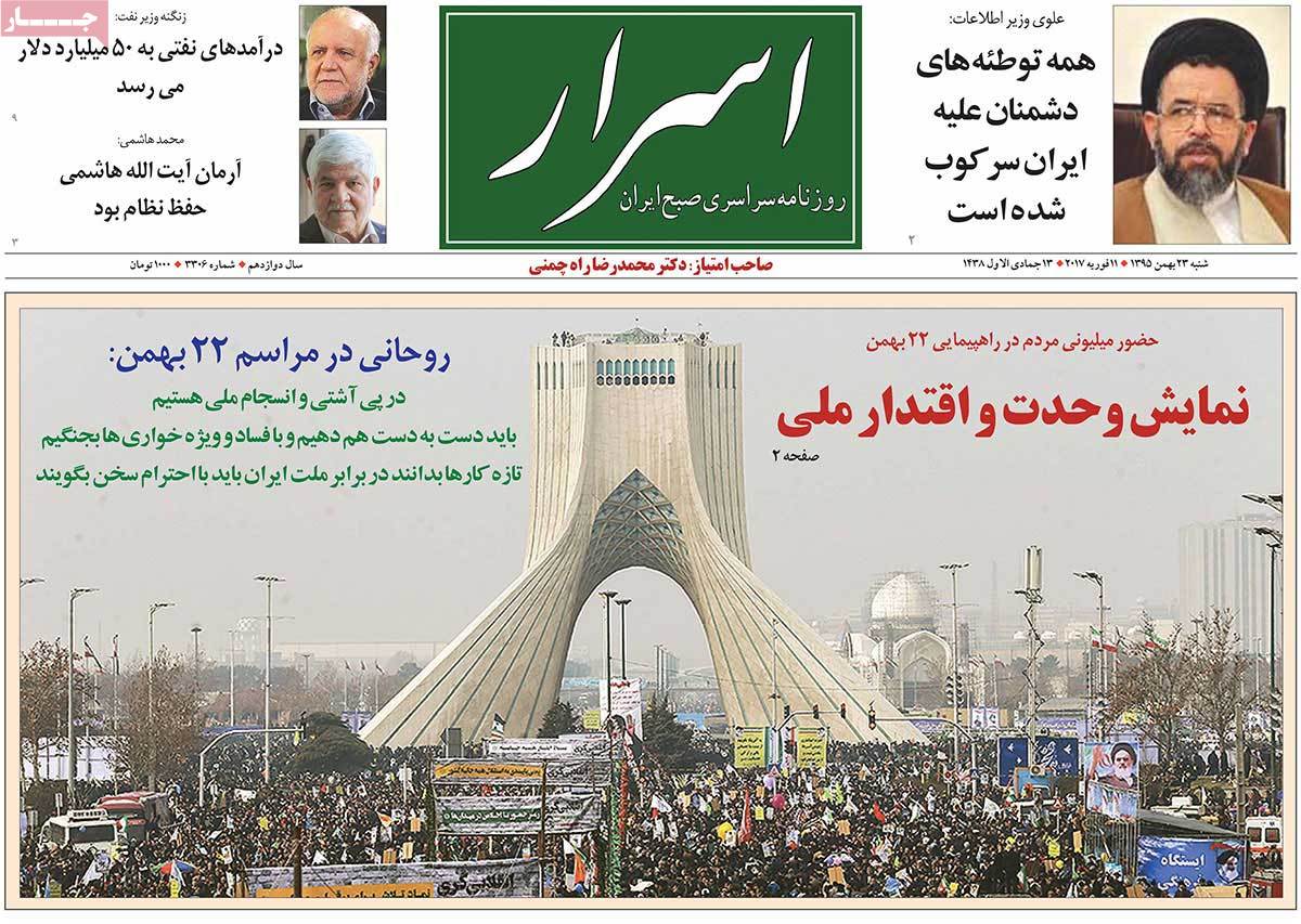 A Look at Iranian Newspaper Front Pages on February 11