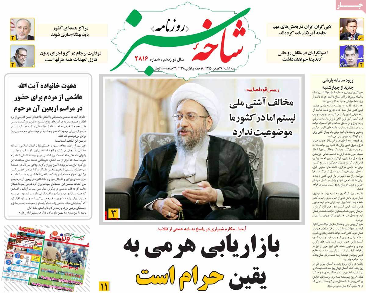 A Look at Iranian Newspaper Front Pages on February 14