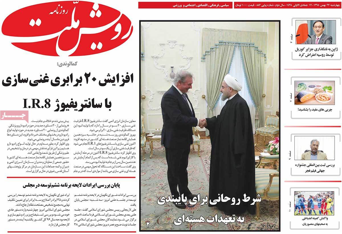 A Look at Iranian Newspaper Front Pages on February 15