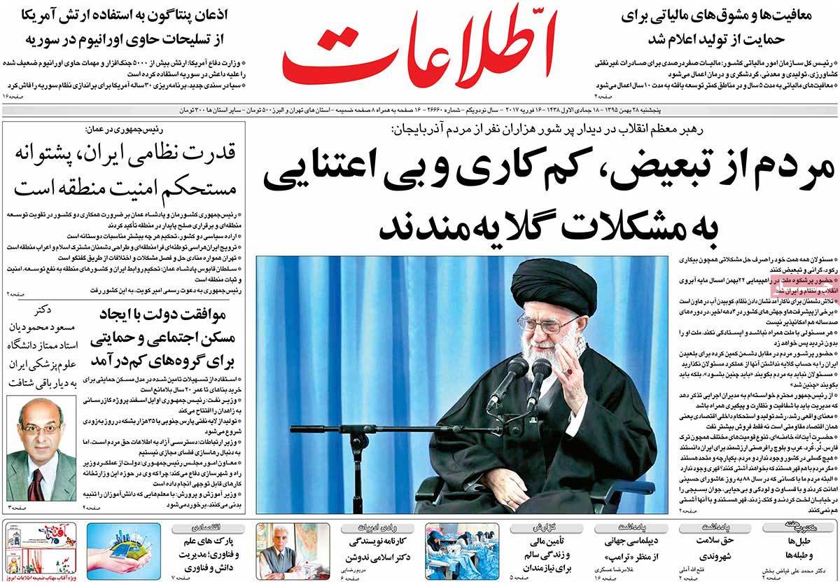 A Look at Iranian Newspaper Front Pages on February 16