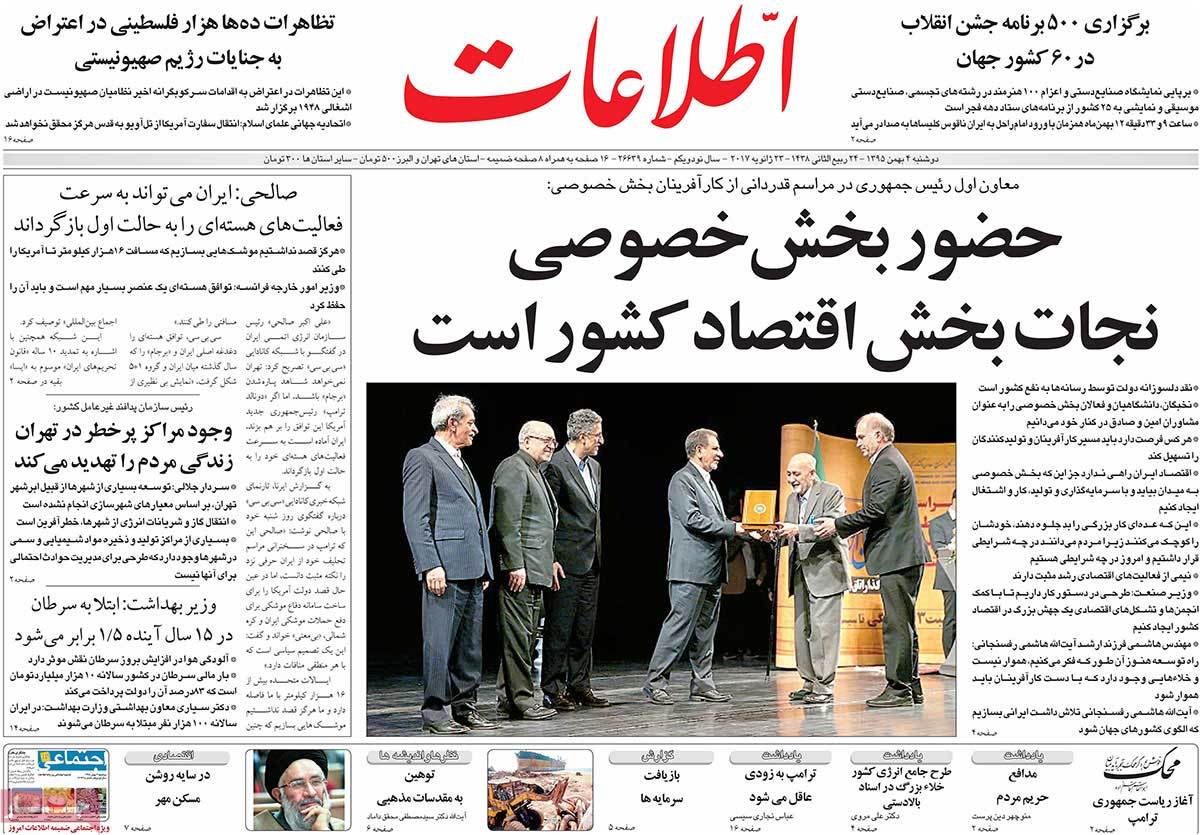 A Look at Iranian Newspaper Front Pages on January 23