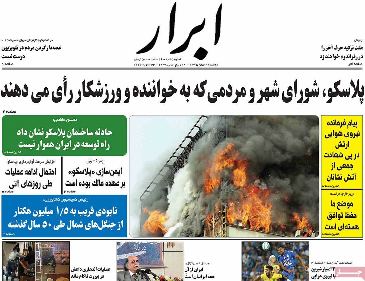 A Look at Iranian Newspaper Front Pages on January 23