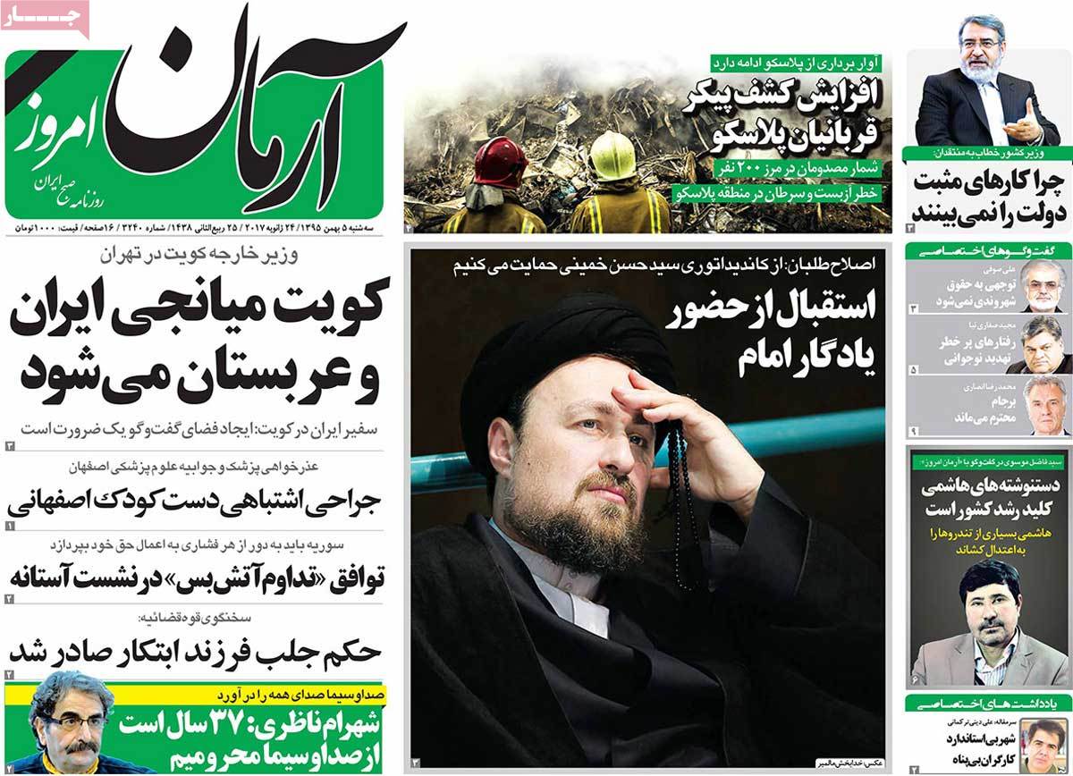 A Look at Iranian Newspaper Front Pages on January 24