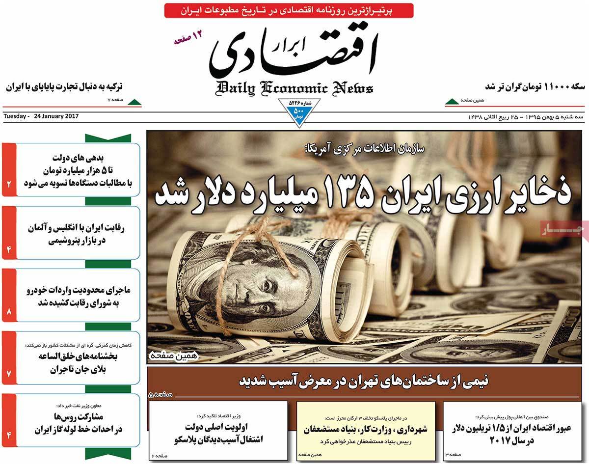 A Look at Iranian Newspaper Front Pages on January 24