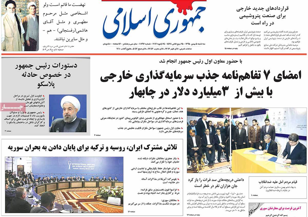 A Look at Iranian Newspaper Front Pages on January 24