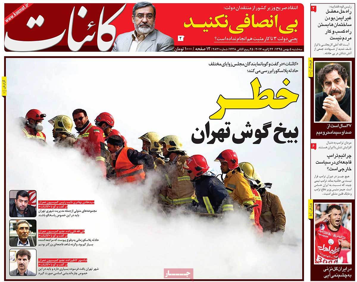 A Look at Iranian Newspaper Front Pages on January 24