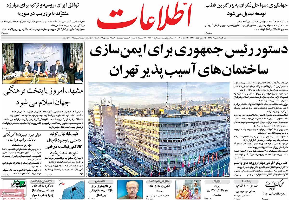 A Look at Iranian Newspaper Front Pages on January 24