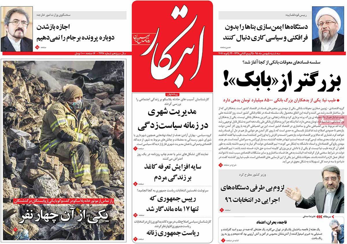 A Look at Iranian Newspaper Front Pages on January 24