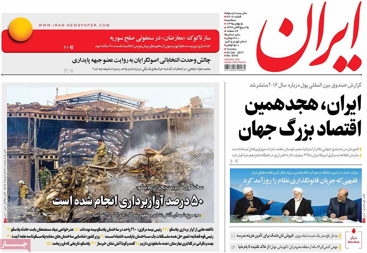 A Look at Iranian Newspaper Front Pages on January 24