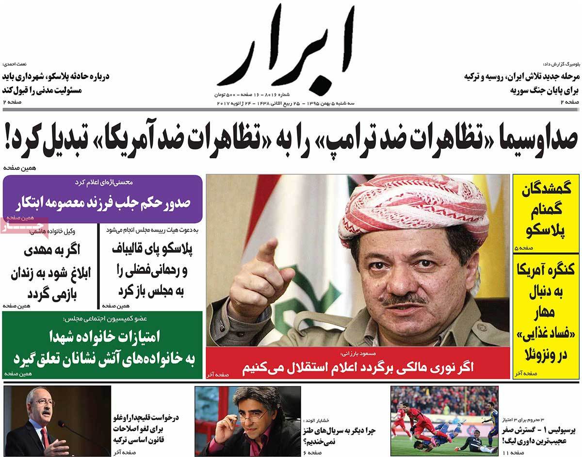 A Look at Iranian Newspaper Front Pages on January 24