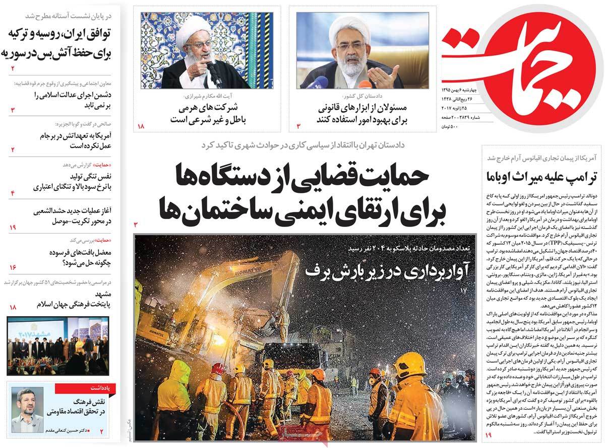 A Look at Iranian Newspaper Front Pages on January 25