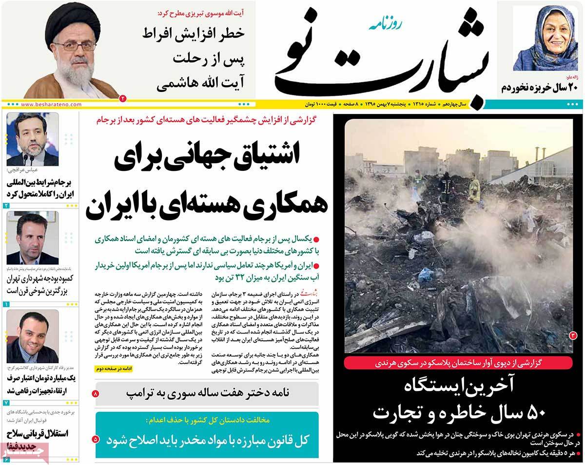 A Look at Iranian Newspaper Front Pages on January 26