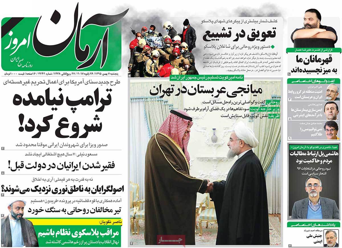 A Look at Iranian Newspaper Front Pages on January 26