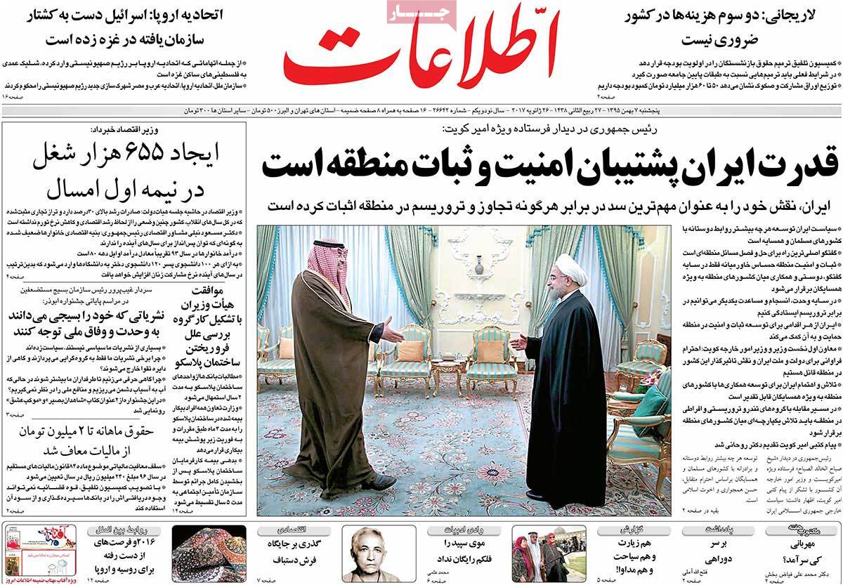 A Look at Iranian Newspaper Front Pages on January 26