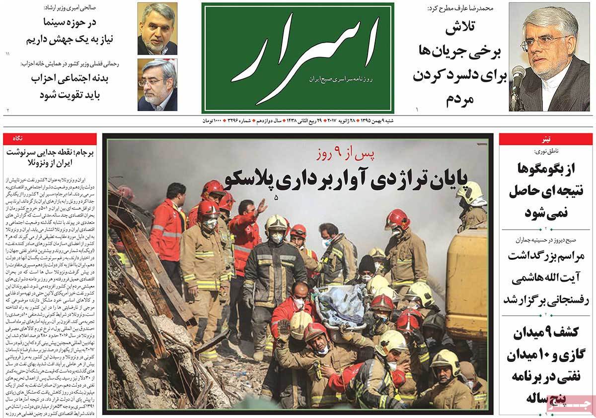 A Look at Iranian Newspaper Front Pages on January 28