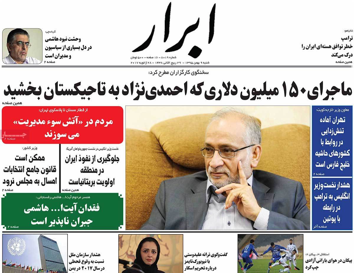 A Look at Iranian Newspaper Front Pages on January 28