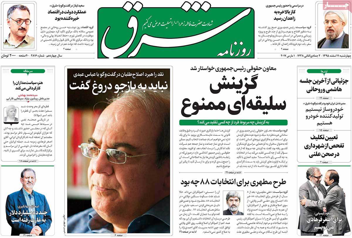 A Look at Iranian Newspaper Front Pages on March 1