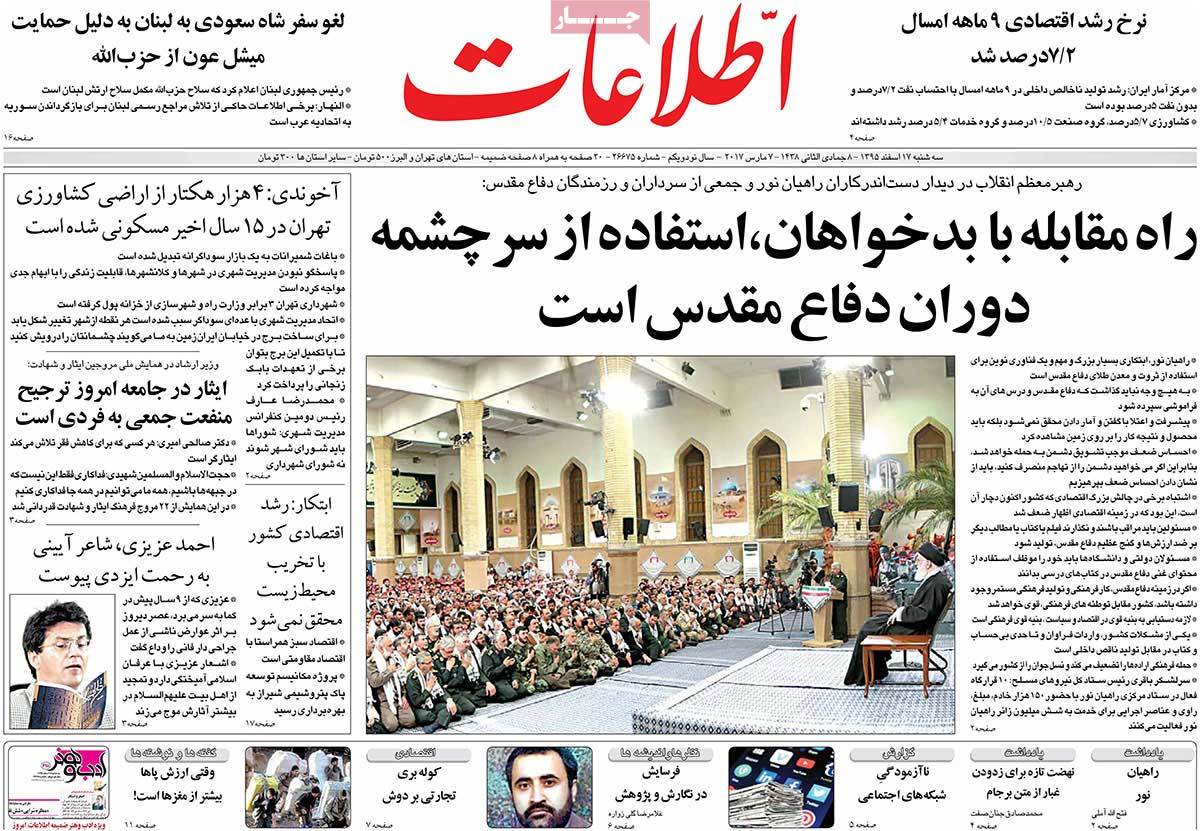 A Look at Iranian Newspaper Front Pages on March 7