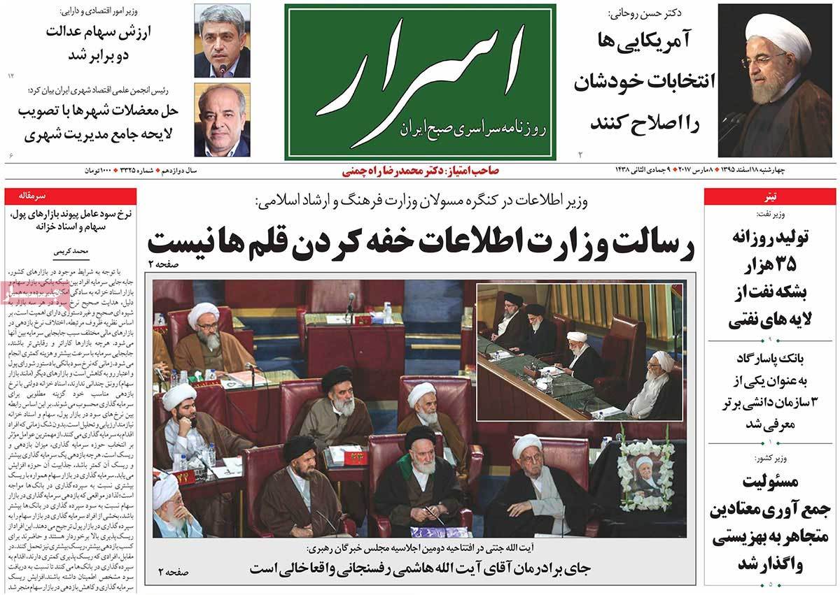 A Look at Iranian Newspaper Front Pages on March 8