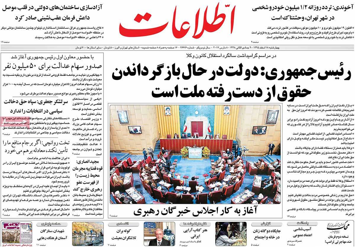 A Look at Iranian Newspaper Front Pages on March 8