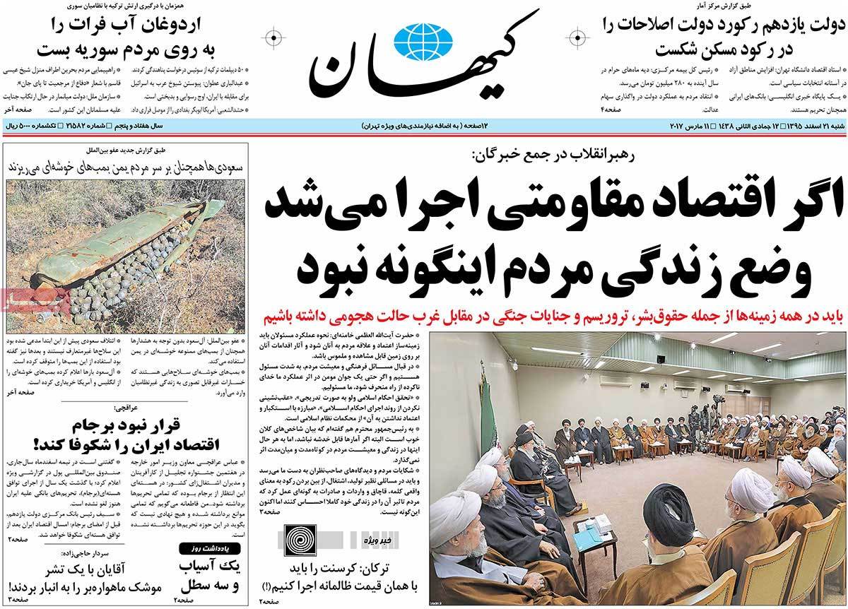 A Look at Iranian Newspaper Front Pages on March 11