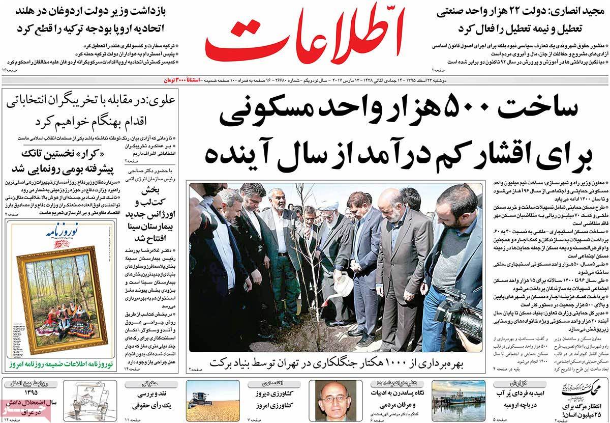 iranian newspaper font pages on March 13 etelaat