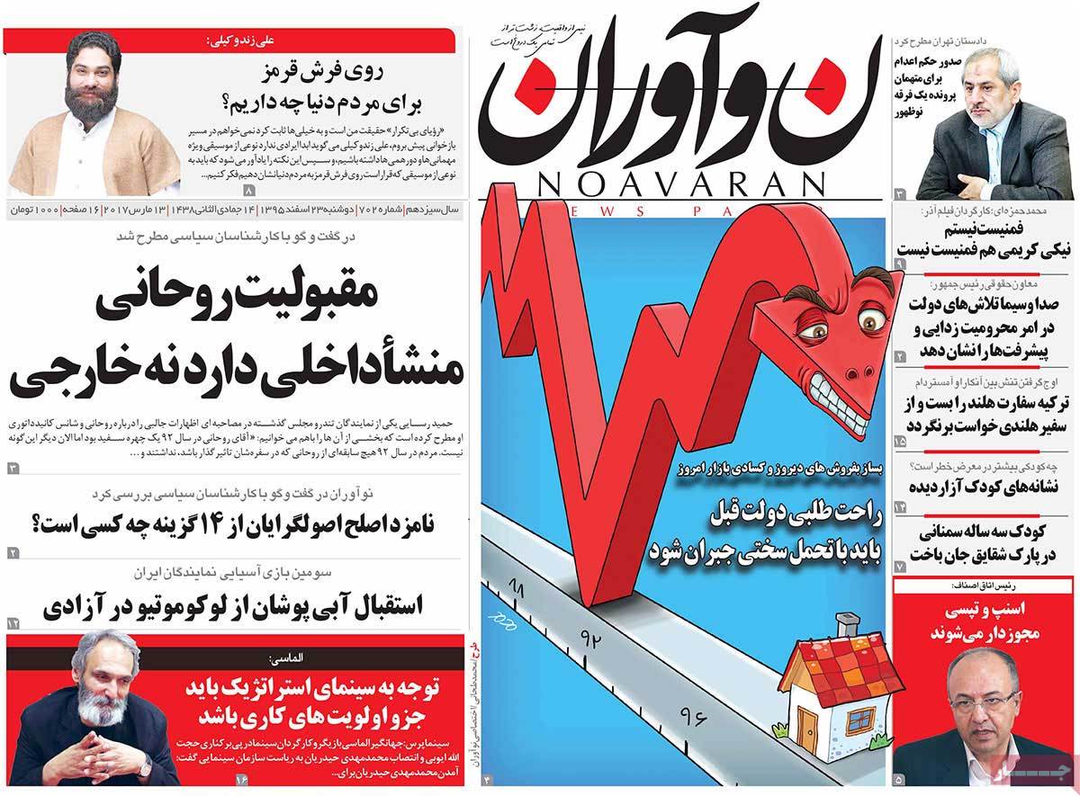 iranian newspaper font pages on March 13 noavaran