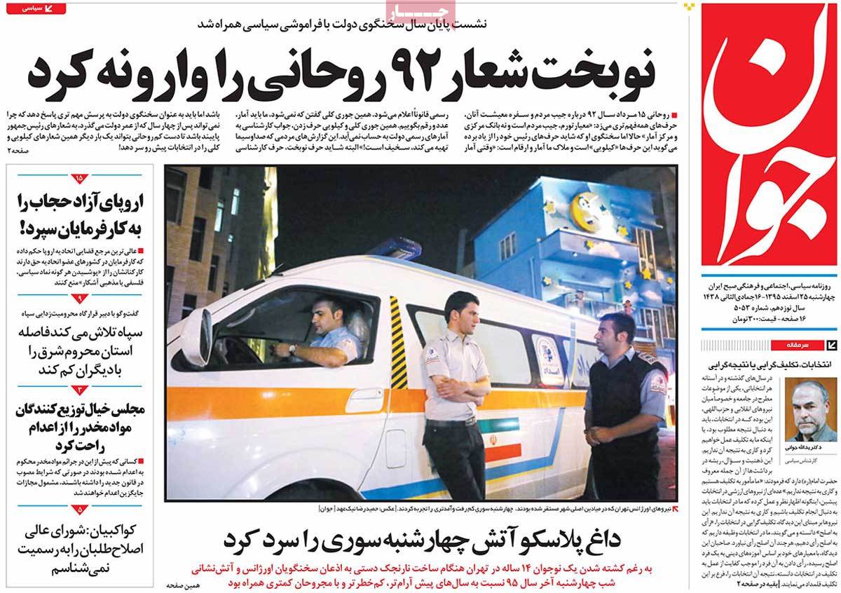 Iranian Newspaper Front Pages on March 15 javan