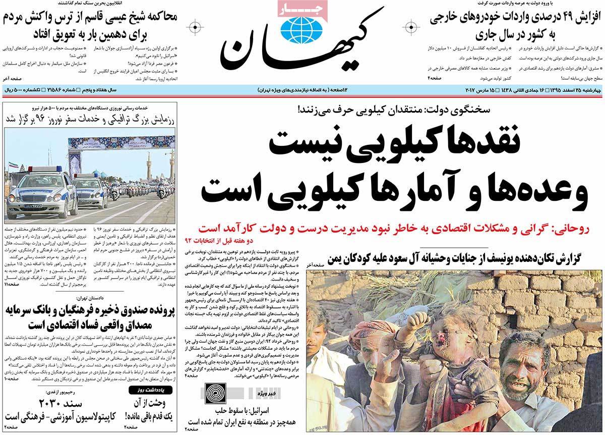 Iranian Newspaper Front Pages on March 15 keyhan