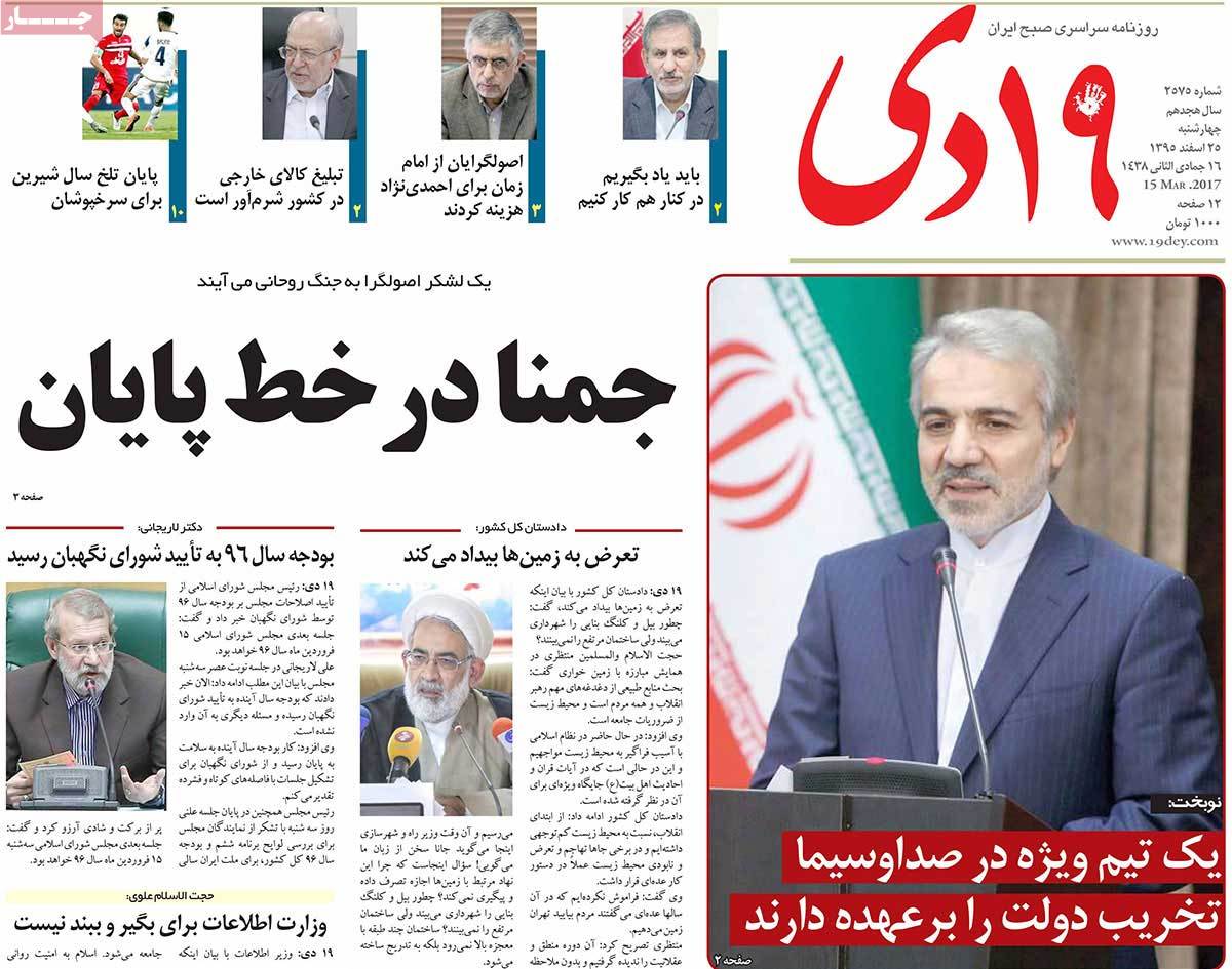 Iranian Newspaper Front Pages on March 15 19 dey