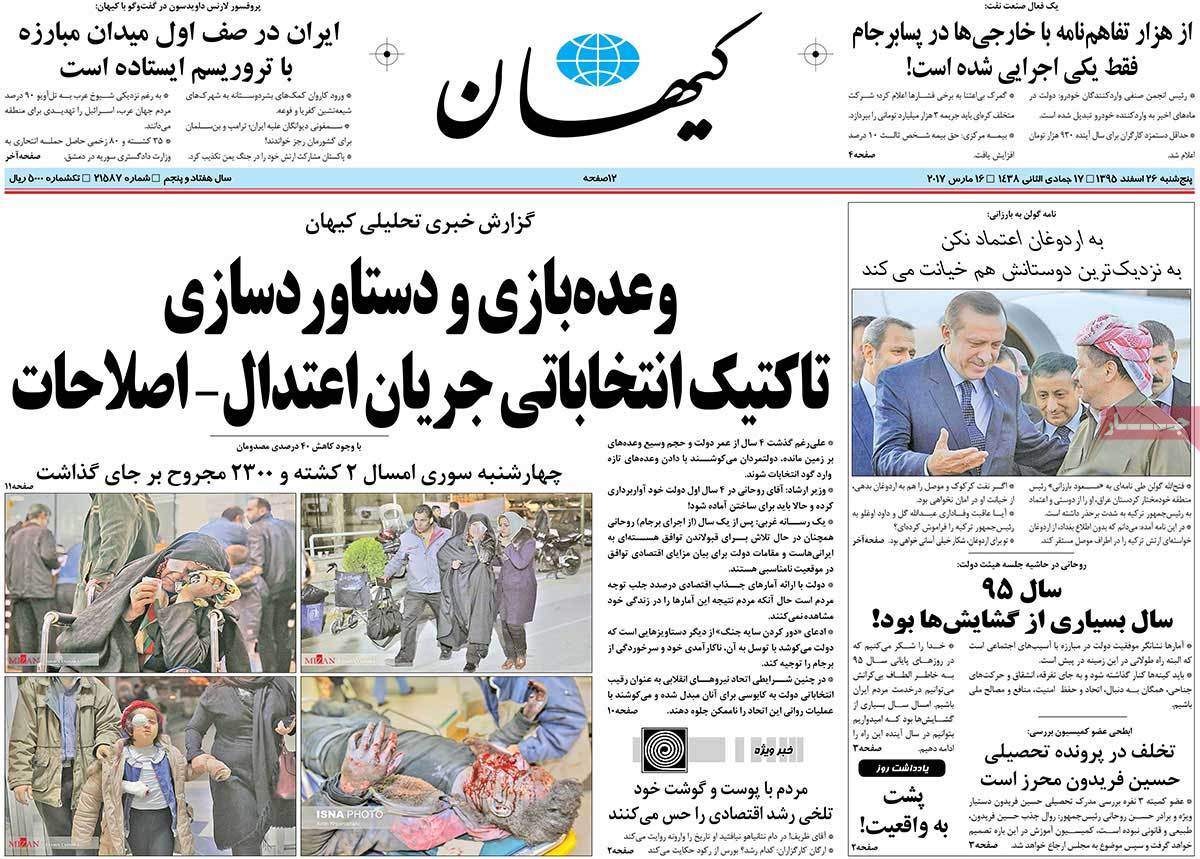 Iranian Newspaper Front Pages on March 16 keyhan