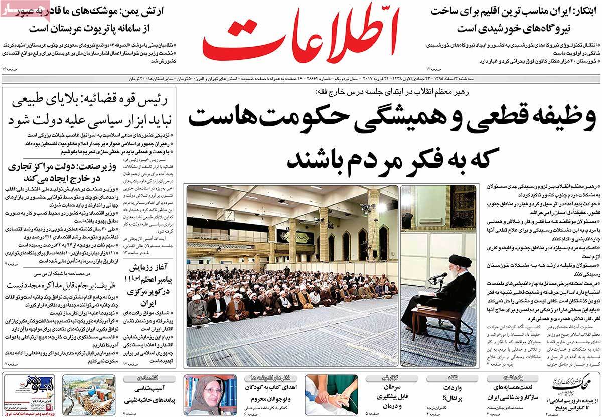 A Look at Iranian Newspaper Front Pages on February 21