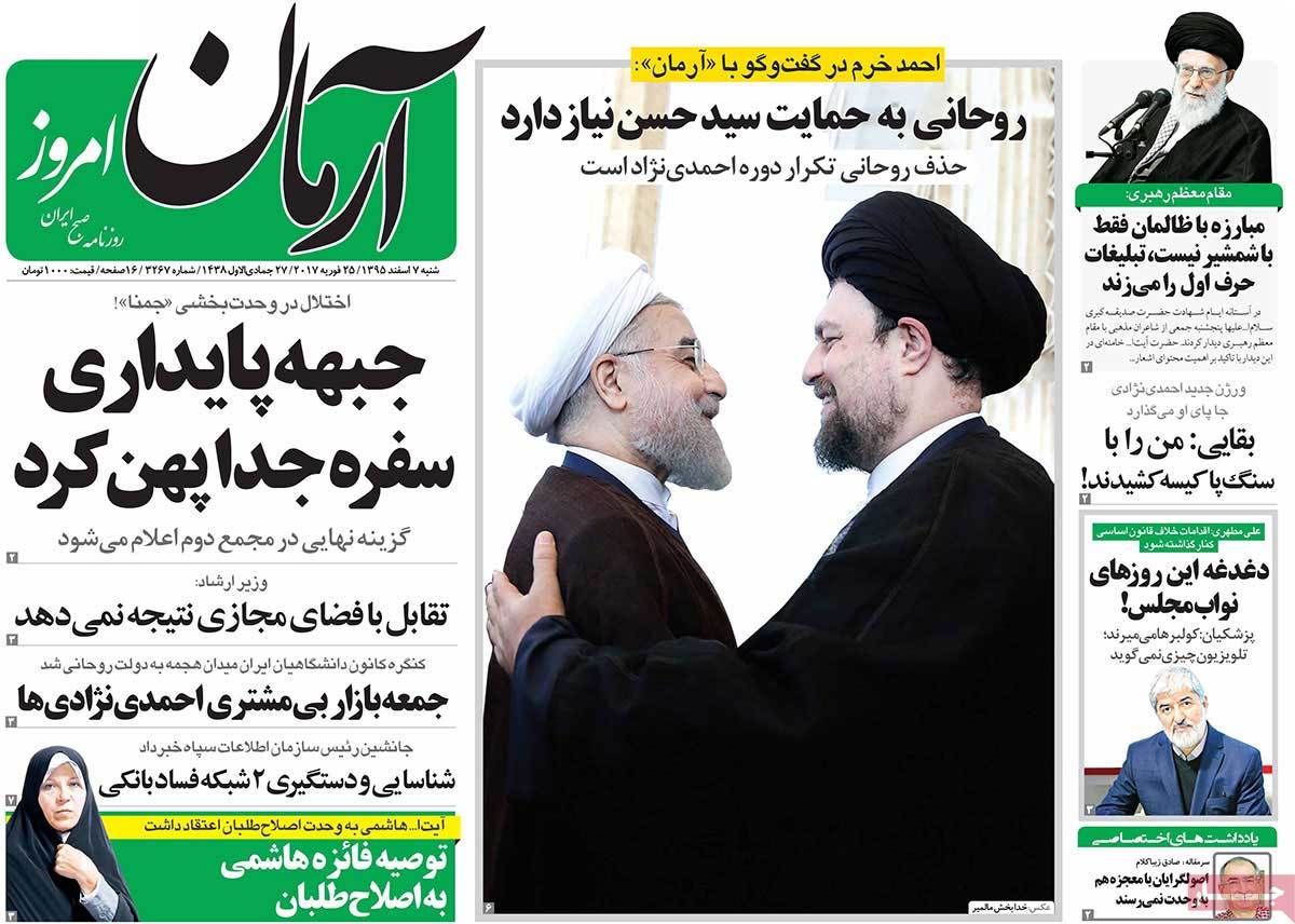 A Look at Iranian Newspaper Front Pages on February 25