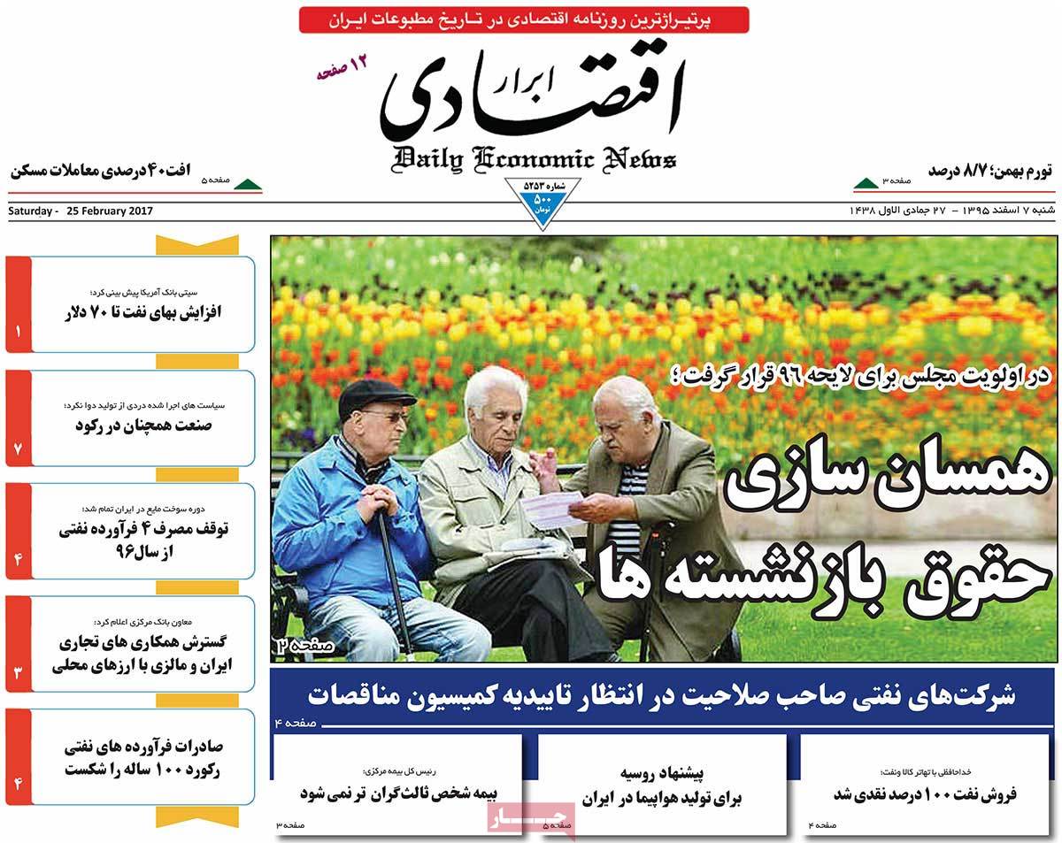 A Look at Iranian Newspaper Front Pages on February 25