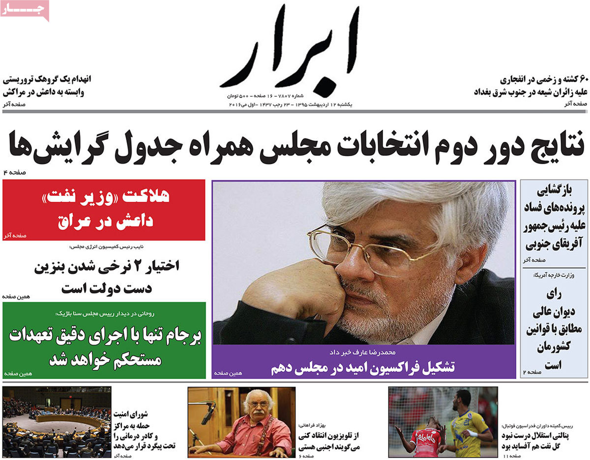 A Look at Iranian Newspaper Front Pages on May 1