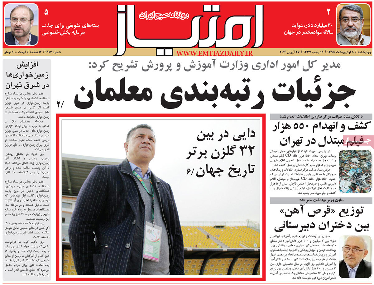 A Look at Iranian Newspaper Front Pages on Apr. 27