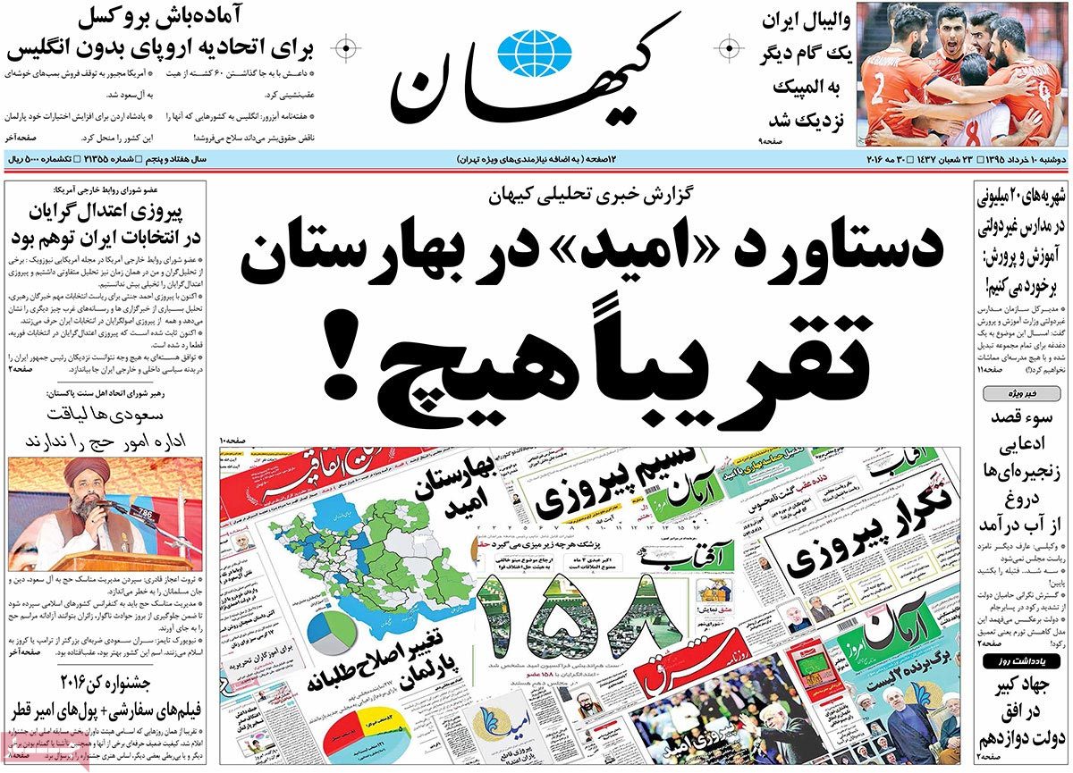 A Look at Iranian Newspaper Front Pages on May 30