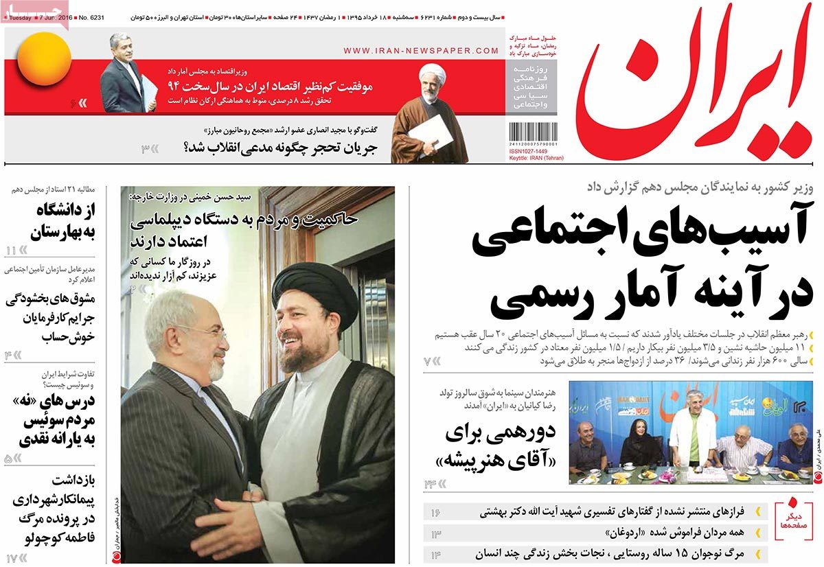 A Look at Iranian Newspaper Front Pages on June 7