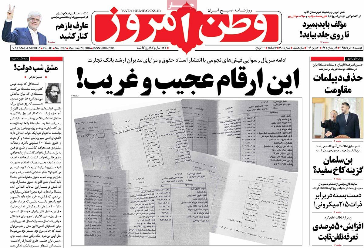 A Look at Iranian Newspaper Front Pages on June 20