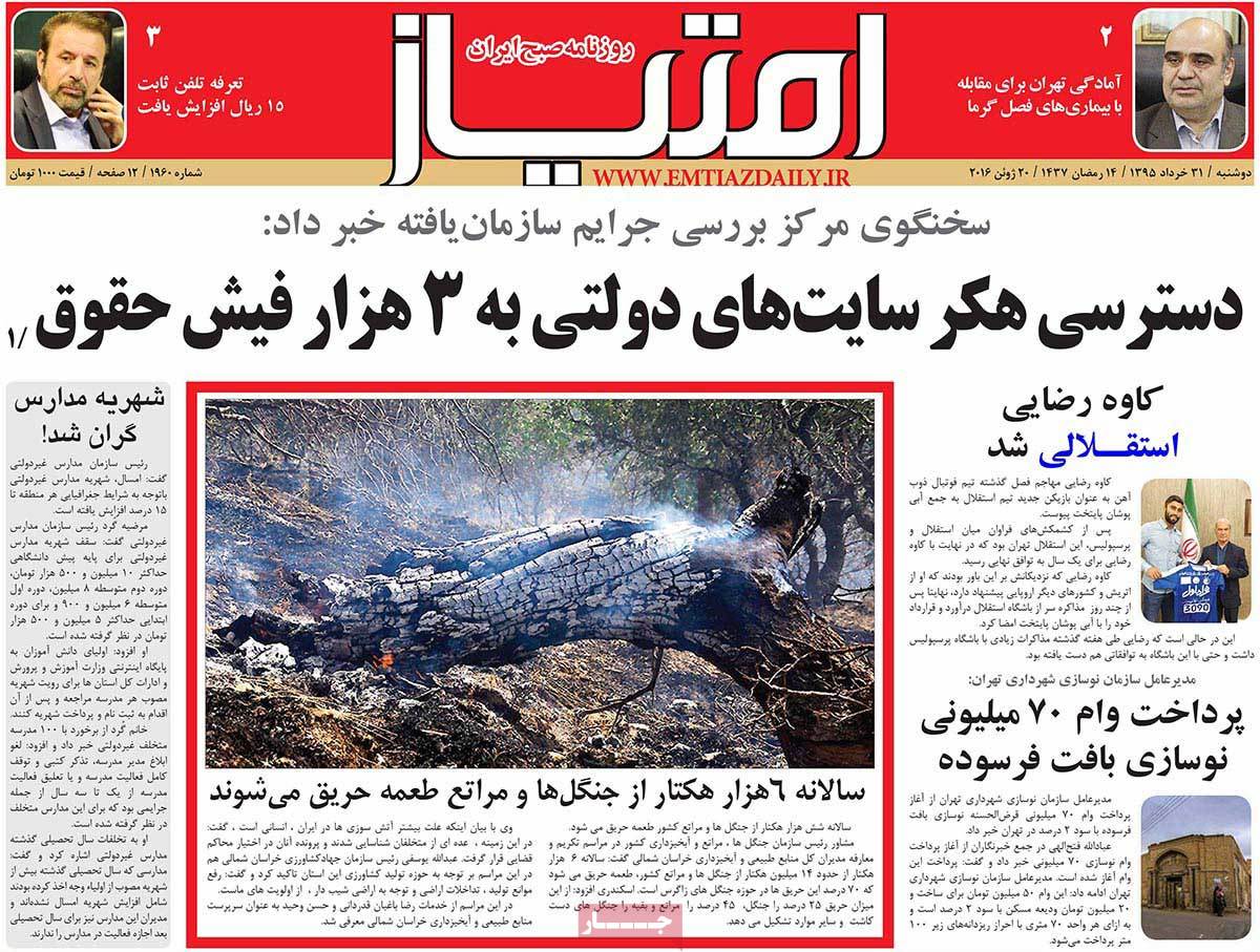 A Look at Iranian Newspaper Front Pages on June 20